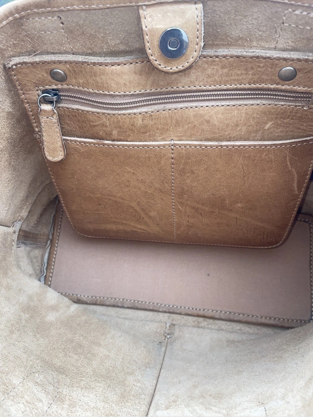 FRYE Cara Shoulder Tote Shoulder Bag -Beige-Distressed Leather $398 - Picture 10 of 12
